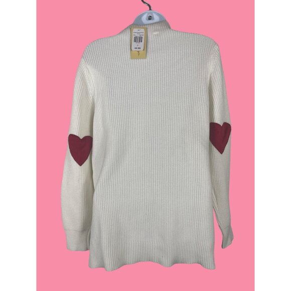Linda Anderson Womens White Ribbed Mock Neck Sweater Red Heart Size Small - Picture 2 of 8